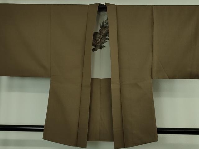平和屋着物∞極上 男性 羽織 紬地 枯茶色 羽裏・唐獅子 逸品 DZAB4342kh6