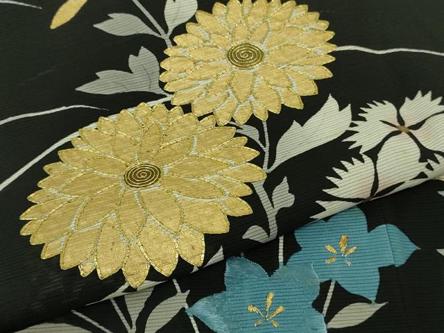 平和屋本店*極上 夏物 黒留袖 お引きずり・お引き摺り 舞妓 芸妓 芸者 衣装 絽 駒刺繍 秋草文 黒地 金彩 逸品 DZAB4344kh6