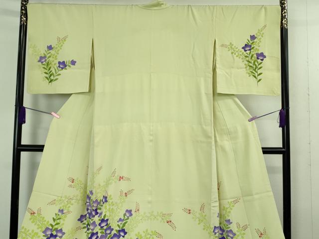 平和屋本店*極上 夏物 訪問着 お引きずり・お引き摺り 舞妓 芸妓 芸者 衣装 絽 草花文 若芽色地 八掛付き 逸品 DZAB4345kh6