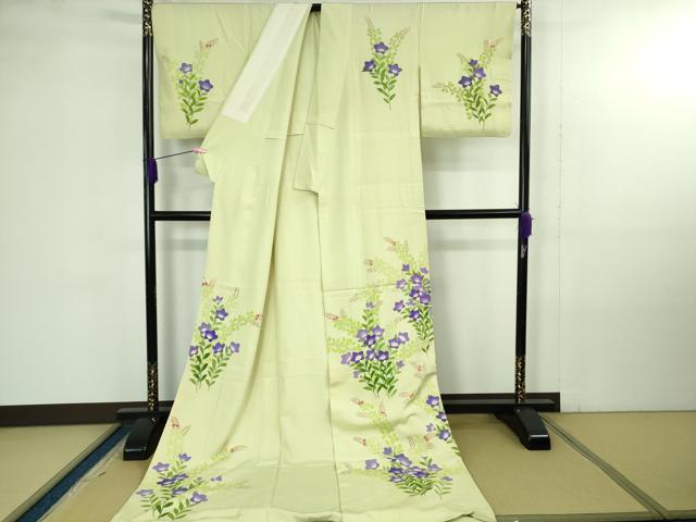 平和屋本店*極上 夏物 訪問着 お引きずり・お引き摺り 舞妓 芸妓 芸者 衣装 絽 草花文 若芽色地 八掛付き 逸品 DZAB4345kh6