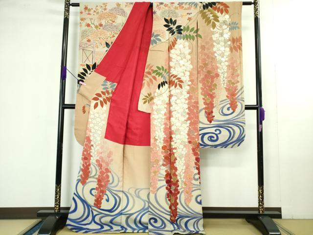 平和屋本店●極上 アンティーク 大正ロマン 振袖 駒刺繍 藤花房 暈し染め 金糸 逸品 DZAB4349kh6