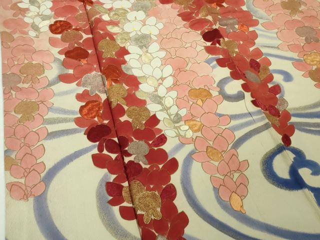平和屋本店●極上 アンティーク 大正ロマン 振袖 駒刺繍 藤花房 暈し染め 金糸 逸品 DZAB4349kh6