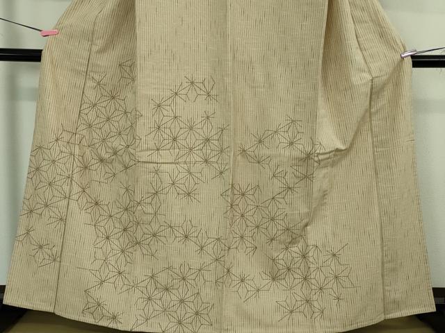 平和屋着物▽極上 訪問着 紬 単衣 刺し子 刺繍 麻の葉 逸品 DZAB4356kh6