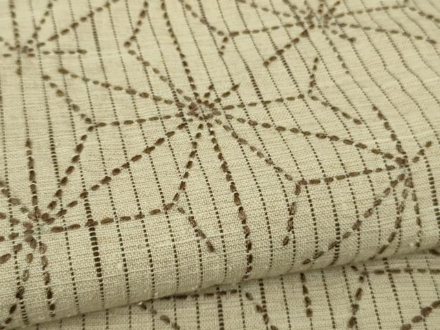 平和屋着物▽極上 訪問着 紬 単衣 刺し子 刺繍 麻の葉 逸品 DZAB4356kh6