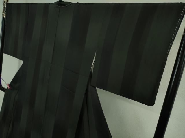 平和屋着物●極上 京都の名門ブランド 銀花仙 小紋 間道 黒地 暈し染め 逸品 未使用 DZAB4361kh6