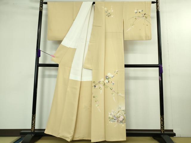 平和屋着物●極上 京加賀友禅 百貫石峰 訪問着 花篭 枝花 蜂蜜色地 逸品 DZAB4362kh6