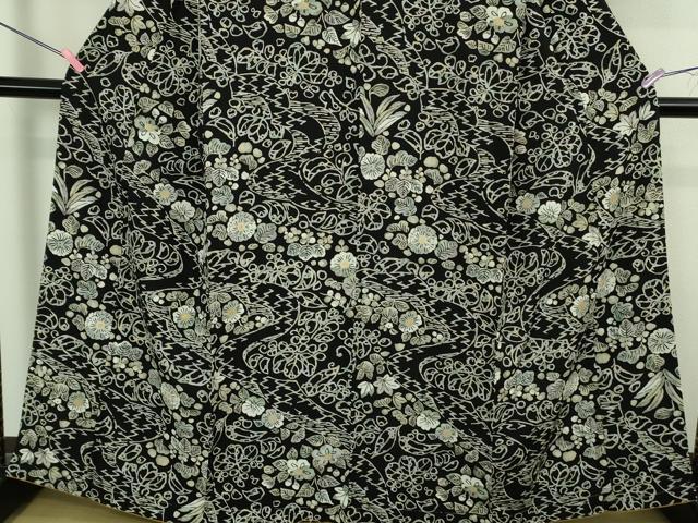 平和屋着物●極上 小紋 草花文 黒地 金彩 伊勢丹扱い 逸品 未使用 DZAB4367kh6