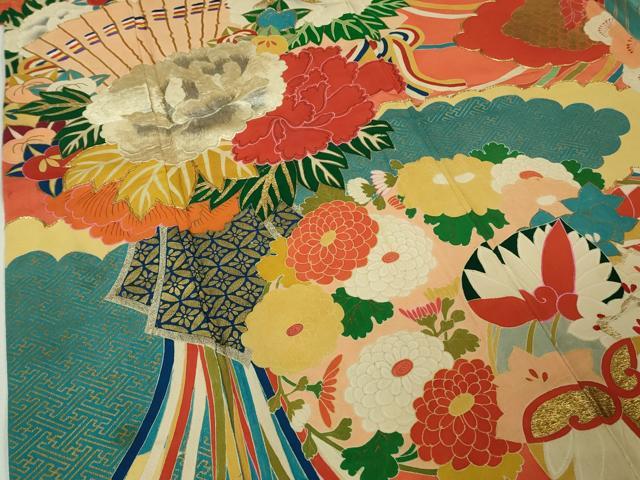 平和屋本店●極上 アンティーク 大正ロマン 振袖 駒刺繍 薬玉花文 金銀糸 逸品 DZAB4371kh6
