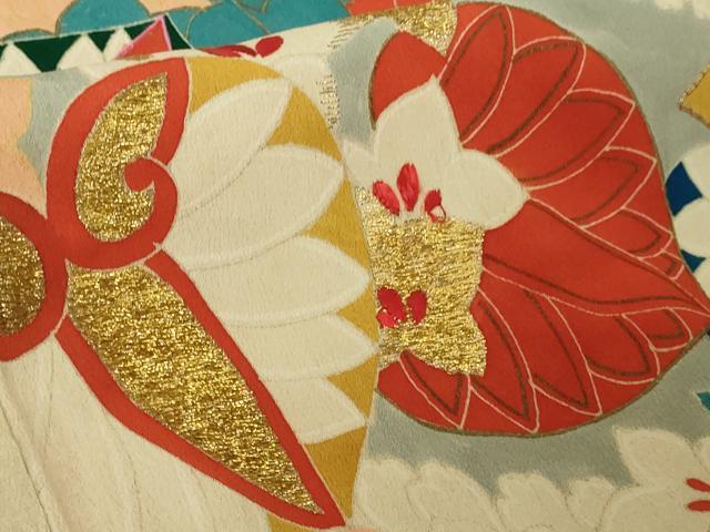 平和屋本店●極上 アンティーク 大正ロマン 振袖 駒刺繍 薬玉花文 金銀糸 逸品 DZAB4371kh6