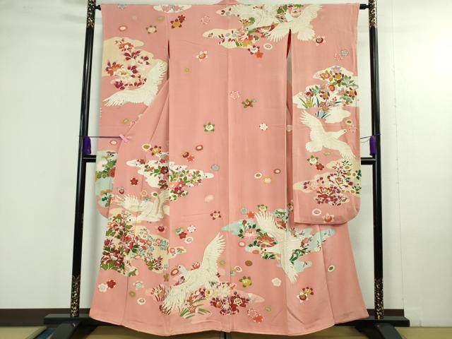 平和屋本店●希少 アンティーク 大正ロマン 振袖 刺繍 鳩羽 ハト 霞花文 金彩 逸品 DZAB4373kh6