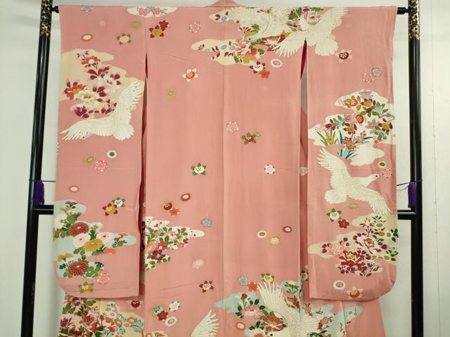 平和屋本店●希少 アンティーク 大正ロマン 振袖 刺繍 鳩羽 ハト 霞花文 金彩 逸品 DZAB4373kh6