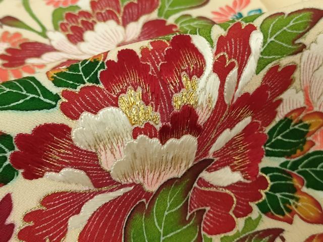 平和屋本店●希少 アンティーク 大正ロマン 振袖 刺繍 鳩羽 ハト 霞花文 金彩 逸品 DZAB4373kh6