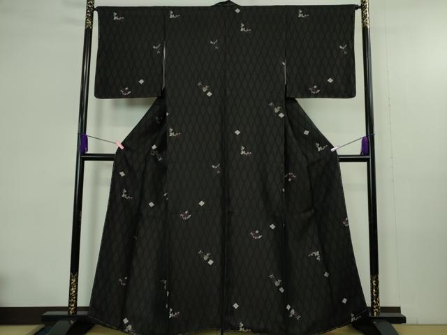 平和屋本店●極上 創業200年・7代目永治屋清左衛門 小紋 お召地 立涌桐花文 紫黒色地 逸品 未使用 DZAB4375kh6