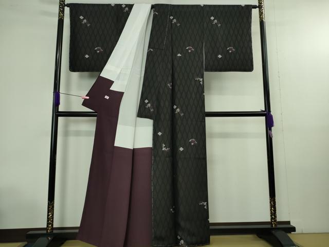 平和屋本店●極上 創業200年・7代目永治屋清左衛門 小紋 お召地 立涌桐花文 紫黒色地 逸品 未使用 DZAB4375kh6