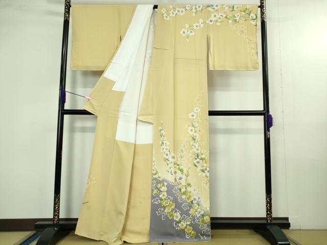 平和屋本店●極上 本加賀友禅作家 小林喜代美 訪問着 草花文 暈し染め 淡黄色地 逸品 DZAB4376kh6