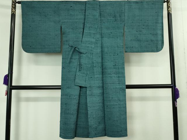平和屋本店∞希少 ざざんざ織 伊兵衛織 単衣 道中着 ロング丈 藍色地 逸品 DZAB4379kh6