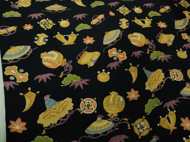 平和屋着物●極上 訪問着 手描き 宝尽くし 黒地 鬼しぼ縮緬 逸品 DZAB4384kh6
