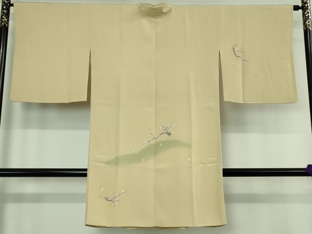 平和屋着物∞極上 本加賀友禅作家 魚津誠 道中着 ロング丈 枝花文 鳥の子色地 さが美扱い 逸品 DZAB4396kh6