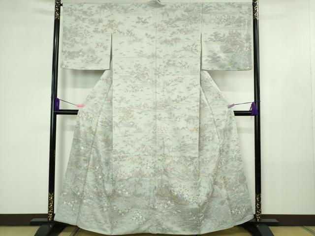 平和屋本店●極上 訪問着 総刺繍 風景吉祥花文 秘色色地 金糸 やまと誂製 逸品 DZAB4397kh6