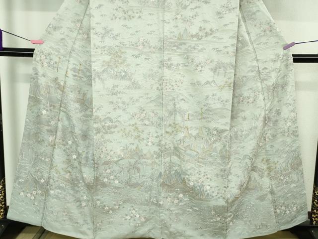 平和屋本店●極上 訪問着 総刺繍 風景吉祥花文 秘色色地 金糸 やまと誂製 逸品 DZAB4397kh6