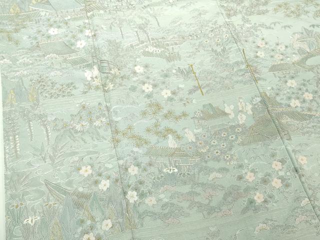 平和屋本店●極上 訪問着 総刺繍 風景吉祥花文 秘色色地 金糸 やまと誂製 逸品 DZAB4397kh6