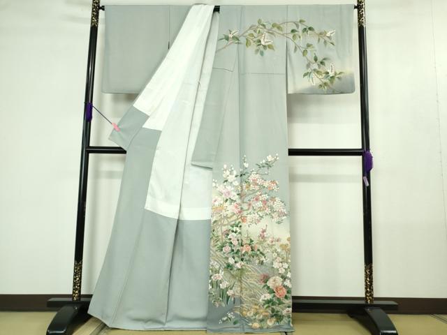 平和屋本店●極上 中国三大刺繍 スワトウ刺繍 汕頭刺繍 相良刺繍 訪問着 四季花文 パウダーブルー色地 暈し染め 金彩 逸品 DZAB4403kh6