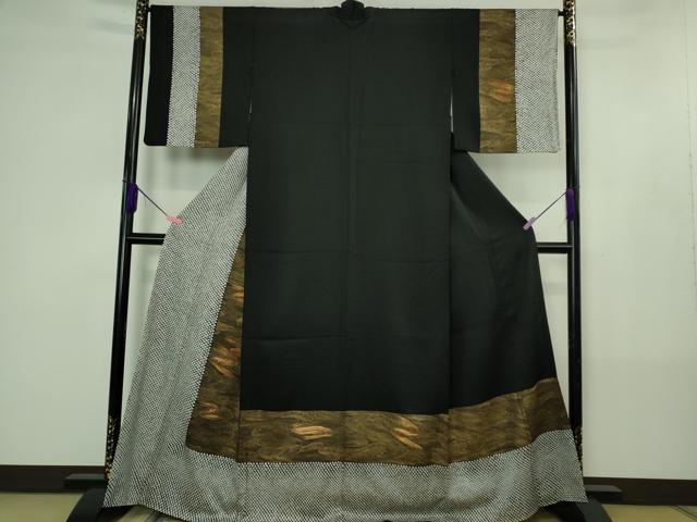 平和屋本店●極上 本疋田絞り 訪問着 駒刺繍 流水文 黒地 金彩 逸品 DZAB4405kh6