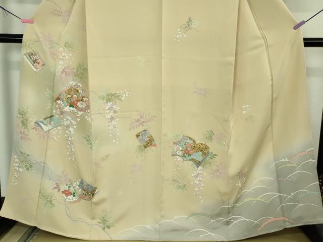 平和屋本店●極上 訪問着 駒刺繍 冊子花文 鳥の子色地 暈し染め 金彩 逸品 DZAB4409kh6