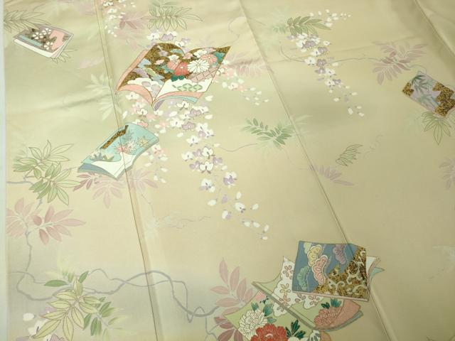 平和屋本店●極上 訪問着 駒刺繍 冊子花文 鳥の子色地 暈し染め 金彩 逸品 DZAB4409kh6