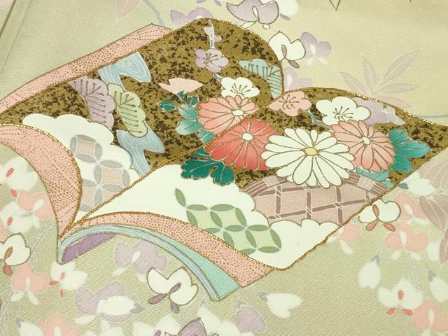 平和屋本店●極上 訪問着 駒刺繍 冊子花文 鳥の子色地 暈し染め 金彩 逸品 DZAB4409kh6