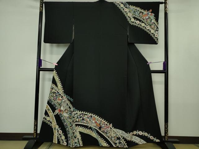 平和屋本店●極上 訪問着 鳳凰更紗花文 黒地 金彩 逸品 DZAB4416kh6