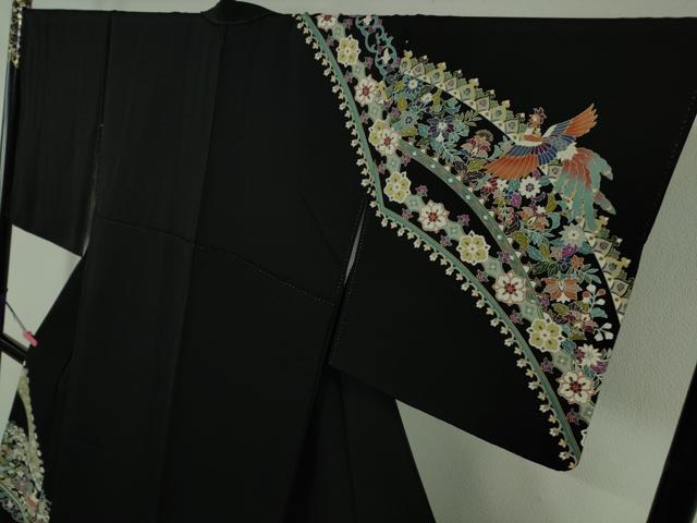 平和屋本店●極上 訪問着 鳳凰更紗花文 黒地 金彩 逸品 DZAB4416kh6