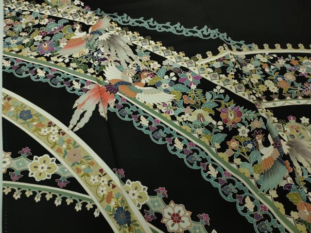 平和屋本店●極上 訪問着 鳳凰更紗花文 黒地 金彩 逸品 DZAB4416kh6