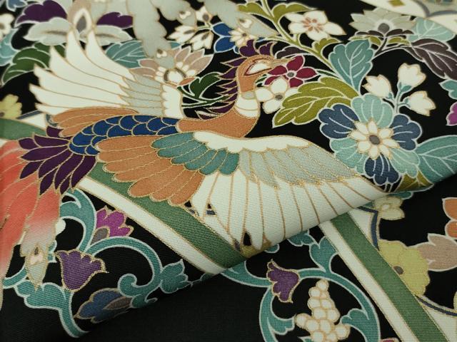 平和屋本店●極上 訪問着 鳳凰更紗花文 黒地 金彩 逸品 DZAB4416kh6