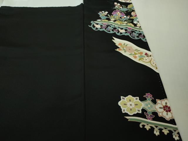 平和屋本店●極上 訪問着 鳳凰更紗花文 黒地 金彩 逸品 DZAB4416kh6