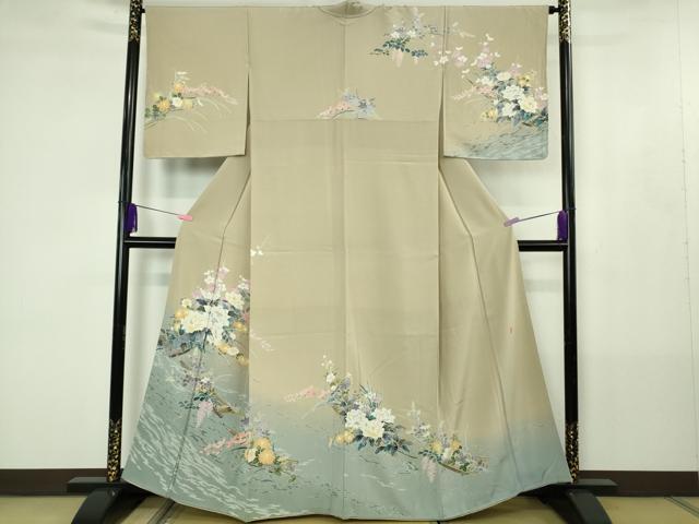 平和屋着物●極上 訪問着 友禅 作家物 花舟 練色地 暈し染め 逸品 DZAB4417kh6