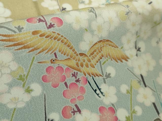 平和屋着物●極上 訪問着 友禅 作家物 群鳥 梅松文 枯色地 暈し染め 逸品 DZAB4419kh6