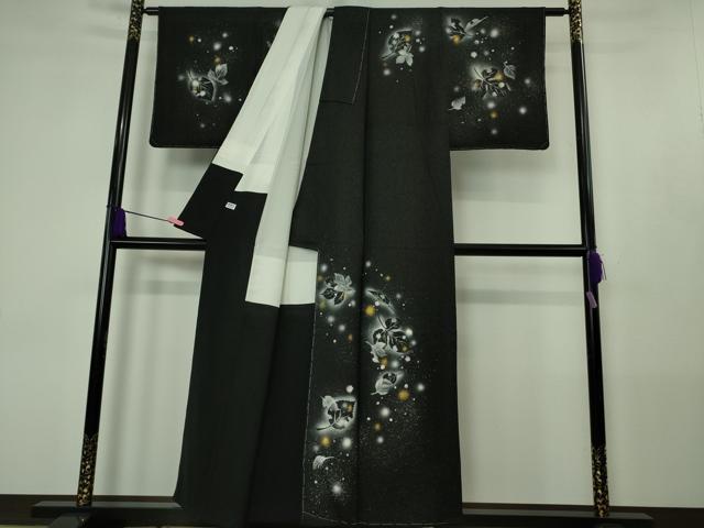 平和屋着物●極上 訪問着 草葉文 黒地 暈し染め 金銀彩 逸品 未使用 DZAB4421kh6