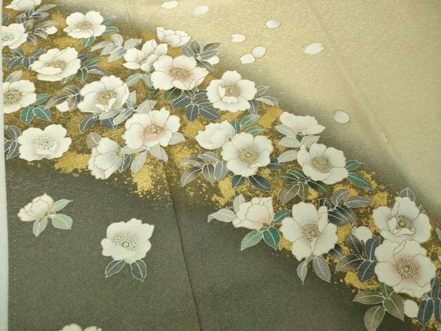 平和屋着物●極上 訪問着 作家物 吉祥花しるし はまなす 蒸栗色地 暈し染め 金彩 逸品 未使用 DZAB4425kh6