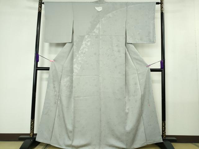 平和屋着物●極上 鎌倉友禅 坂井教人 日本工芸会正会員 無地絵羽訪問着 枝花地紋 薄雲鼠色 逸品 未使用 DZAB4432kh6