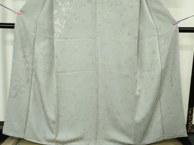 平和屋着物●極上 鎌倉友禅 坂井教人 日本工芸会正会員 無地絵羽訪問着 枝花地紋 薄雲鼠色 逸品 未使用 DZAB4432kh6
