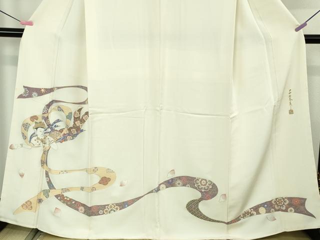 平和屋本店●極上 世界的友禅作家 千地泰弘 色留袖 寿光織 千地天女 象牙色地 金糸 ますいわ屋扱い 逸品 未使用 DZAB4434kh6