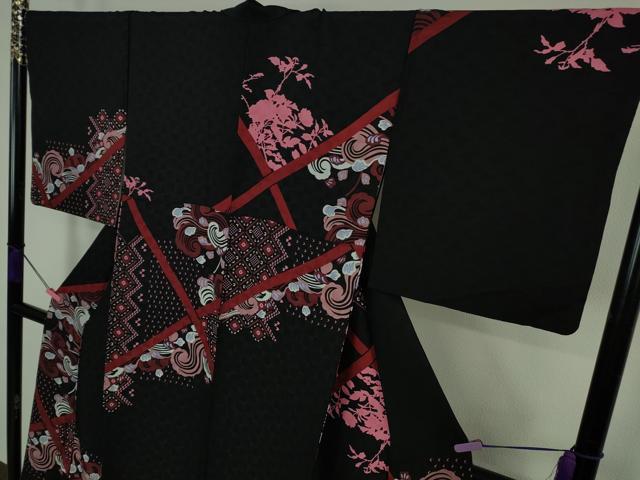 平和屋本店●極上 キモノデザイナー 斉藤上太郎 訪問着 立波草花文 黒地 反端付き 逸品 DZAB4436kh6