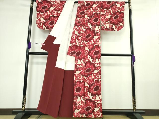 平和屋本店●極上 浦野理一 型染 小紋 花唐草文 鬼しぼ縮緬 逸品 DZAB4440kh6