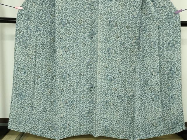 平和屋本店▽極上 浦野理一 型染 小紋 単衣 七宝 南天草葉丸文 鬼しぼ縮緬 逸品 DZAB4442kh6