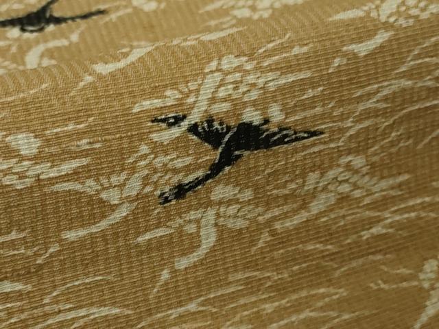 平和屋本店●極上 浦野理一 型染 小紋 紬地 背抜き仕立て 飛鶴文 飴色地 逸品 DZAB4444kh6
