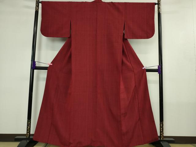 平和屋本店●極上 浦野理一 経節紬 背抜き仕立て 色無地 真紅色 逸品 DZAB4446kh6