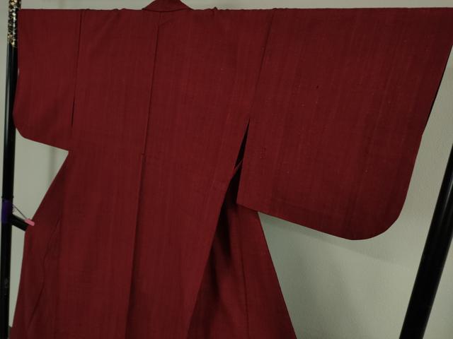 平和屋本店●極上 浦野理一 経節紬 背抜き仕立て 色無地 真紅色 逸品 DZAB4446kh6
