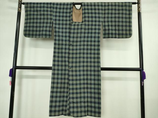 平和屋本店∞極上 浦野理一 経節紬 道行コート 単衣 ロング丈 格子 逸品 DZAB4453kh6