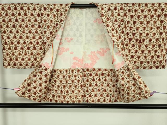 平和屋着物∞極上 岩手の匠 草紫堂 南部絞り 茜染 紬 亀甲繋ぎ 羽織紐付き 正絹 逸品 DZAB4455kh6
